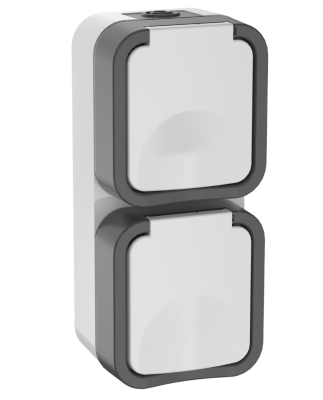 TORS Розетка 2-местная вертикальная 16А IP55 TS232 серо-белый IEK TS-R26-16-55-V-K41 фото 1