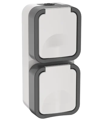 TORS Розетка 2-местная вертикальная 16А IP55 TS232 серо-белый IEK TS-R26-16-55-V-K41 фото 1