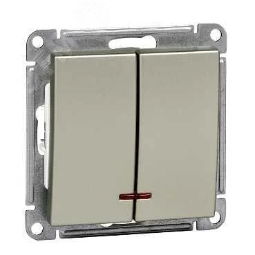 W59 Выключатель двухклавишный с подсветкой 10АХ, механизм, шампань Systeme Electric VS510-251-4-86 фото 1
