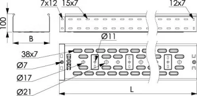 Лоток листовой перфорированный S5 200х100 мм L3000 оцинкованный DKC 35343 фото 6