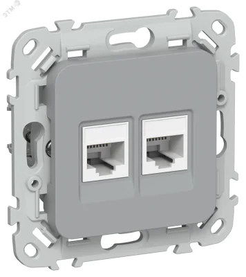 FLITE Розетка 2-местная компьютерная RJ45 категория 5Е UTP РК5е-2-0-ФлС серый IEK FI-K22-1-K03 фото 1