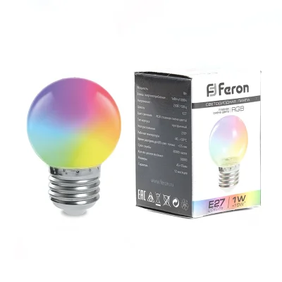 Лампа светодиодная, (1W) 230V E27 RGB G45, LB-37 матовый быстрая смена цвета Feron 38126 фото 1