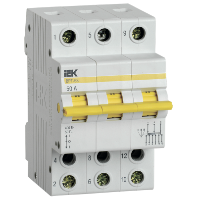 Выключатель-разъединитель трехпозиционный ВРТ-63 3P 50А IEK MPR10-3-050 фото 1