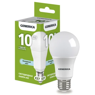 Лампа LED A60 груша 10Вт 230В 6500К E27 GENERICA LL-A60-10-230-65-E27-G фото 1