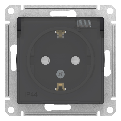 Розетка IP44 AQUA, скрытый монтаж, с заземлением, с крышкой,со шторками, карбон ATN Systeme Electric фото 1
