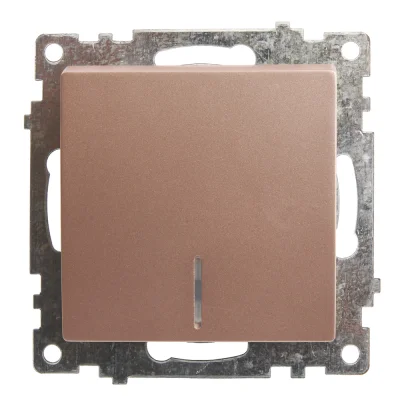 Выключатель 1-клавишный c индикатором (механизм), 250В, 10А, серия Катрин, GLS10-7101-02, шампань ST фото 1