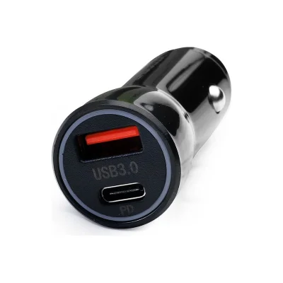 Автомобильный адаптер 1USB+1Type C, 12В, 5V/3А, LED, Черный, Коробка ELX-CA01-C02 ERGOLUX 15106 фото 1