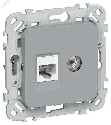 FLITE Розетка 2-местная RJ45/TV категория 5Е UTP РКТВ5е-2-0-ФлС серый IEK FI-AK22-1-K03 фото 1