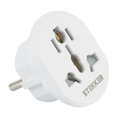 Адаптер-переходник для евровилки с/з, ультраплоский, ADP16-06-20W , 250В, 16A, IP20,белый 50 STEKKER фото 1