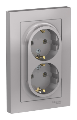 ATLASDESIGN РОЗЕТКА двойная с заземлением, 16А, в сборе, АЛЮМИНИЙ Systeme Electric ATN000324 фото 1