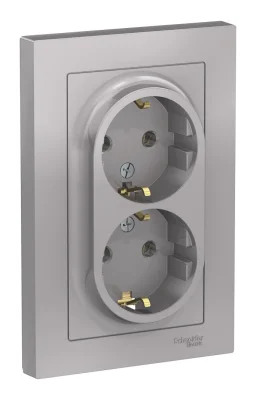 ATLASDESIGN РОЗЕТКА двойная с заземлением, 16А, в сборе, АЛЮМИНИЙ Systeme Electric ATN000324 фото 1