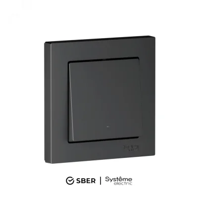 ATLASDESIGN SMART 1-кл. ВЫКЛЮЧАТЕЛЬ с подсв., Zigbee, сх.1, L+N, 10А, мех., КАРБОН Systeme Electric  фото 1