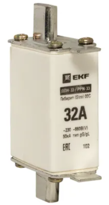 Плавкая вставка ППН-33 100/ 32А габарит 00С EKF FUS-33/100/32 фото 1