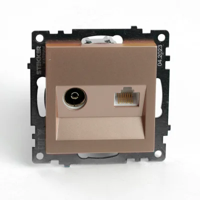 Розетка TV + компьютерная RJ-45 (механизм), серия Катрин, шампань, GLS00-7106-02 STEKKER 49184 фото 1