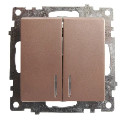 Выключатель 2-клавишный c индикатором (механизм) 250В, 10А, серия Катрин, GLS10-7102-02, шампань STE фото 1