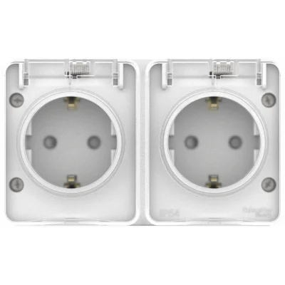 AtlasDesign PROFI IP54 О/У РОЗЕТКА двойная с заземлением со шторками 16А, БЕЛЫЙ ATN Systeme Electric фото 1