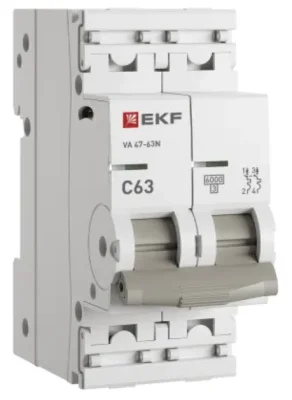 Автоматический выключатель 2P 63А (C) 6кА ВА 47-63N PROxima EKF M636263C фото 1