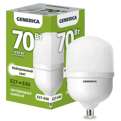 Лампа LED HP 70Вт 230В 4000К E27-E40 GENERICA LL-HP-70-230-40-E27-E40-G фото 1