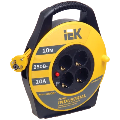 Катушка УК10 4 места 2P+PE/10м 3х1,0мм2 "Industrial" IEK WKP14-10-04-10 фото 1