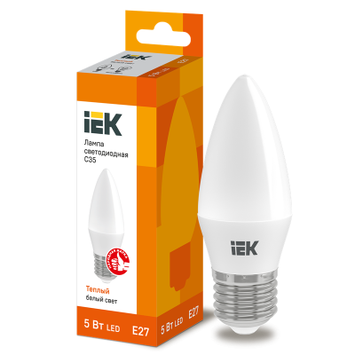 Лампа LED C35 свеча 5Вт 230В 3000К E27 IEK LLE-C35-5-230-30-E27 фото 1