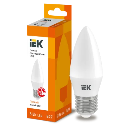 Лампа LED C35 свеча 5Вт 230В 3000К E27 IEK LLE-C35-5-230-30-E27 фото 1
