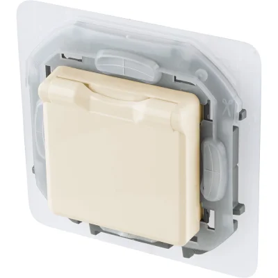 Розетка 2К+З IP 44 с откидной крышкой и шторками - немецкий стандарт - 16 А - 250 В~ - INSPIRIA - сл фото 1