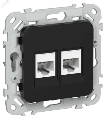 FLITE Розетка 2-местная компьютерная RJ45 категория 6 UTP РК6-2-0-ФлЧ черный IEK FI-K22-2-K02 фото 1