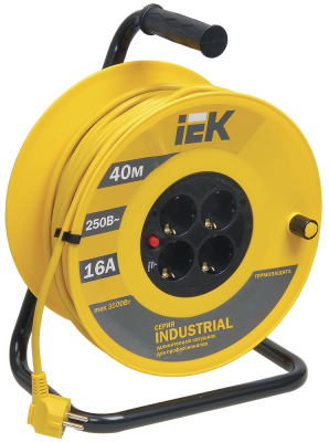 Катушка УК40 4 места 2P+PE/40м 3х1,5мм2 "Industrial" IEK WKP15-16-04-40 фото 1