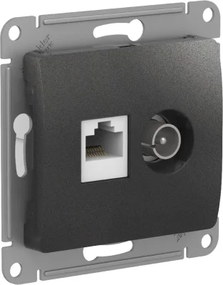 Glossa Антрацит Розетка двойная TV + компьютерная RJ45, кат. 5Е Systeme Electric GSL000789 фото 1
