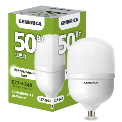 Лампа LED HP 50Вт 230В 4000К E27-E40 GENERICA LL-HP-50-230-40-E27-E40-G фото 1