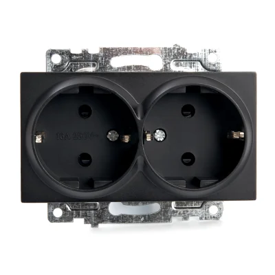 Розетка 2-местная с защитной шторкой (механизм) с/з, 250В, 16А, серия Катрин, GLS16-7114-05, черный  фото 1