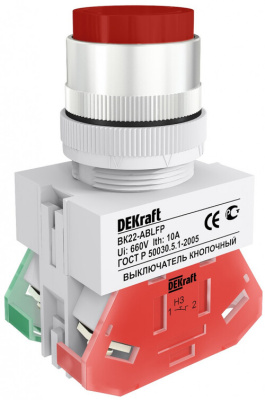 Выкл. кноп. ABLFP D22 КРАСНЫЙ 220В ВK-22 DEKraft 25020DEK фото 1