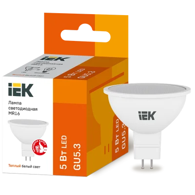 Лампа LED MR16 софит 5Вт 230В 3000К GU5.3 IEK LLE-MR16-5-230-30-GU5 фото 1