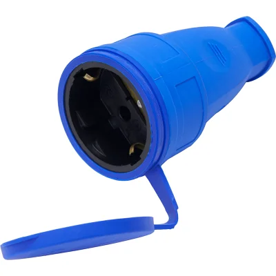 Розетка переносная 1-местная с/з, с крышкой, каучук, серия Одри, RST16-21-44 (РА 16-005), синий STEK фото 1