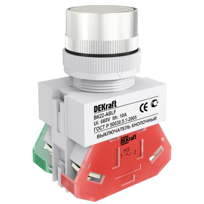 Выкл. кноп. ABLF D22 БЕЛЫЙ 220В ВK-22 DEKraft 25011DEK фото 1