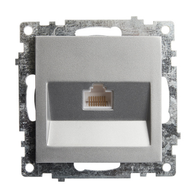 Розетка компьютерная 1-местная RJ-45 (механизм), серия Катрин, GLS00-7107-03, серебро STEKKER 39585 фото 1