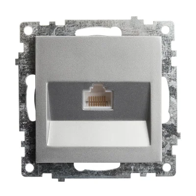 Розетка компьютерная 1-местная RJ-45 (механизм), серия Катрин, GLS00-7107-03, серебро STEKKER 39585 фото 1