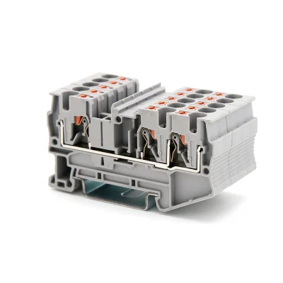 Клемма проходная, зажим push-in, 3 точки подключения, 4 кв.мм, серая DKC VPR-4-TWIN-GY фото 1