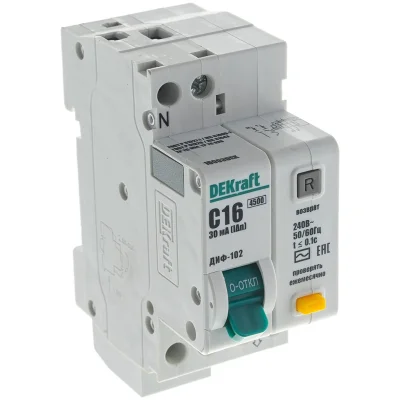 АВДТ 1Р+N 16А 30мА тип AC х-ка С ДИФ-102 нов. 4,5кА DEKraft 16003DEK фото 1