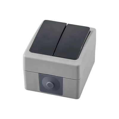 Выключатель двухклавишный, 250В,10А, IP54, серия Велена, PSW10-121-54, серый/графит STEKKER 32753 фото 1