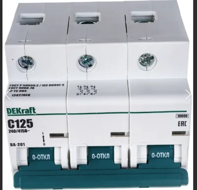 Авт. выкл. 3Р 125А х-ка С ВА-201 10кА DEKraft 13027DEK фото 1