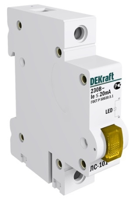 Лампа сигнальная на DIN-рейку 1P ЖЕЛТАЯ LED ЛС-101 220В DEKraft 18008DEK фото 1