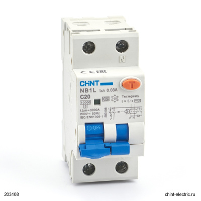 Диф. автомат NB1L 1P+N C20 30мА тип AC 10кА (36mm) (R) CHINT 203108 фото 1