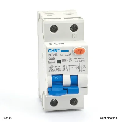 Диф. автомат NB1L 1P+N C20 30мА тип AC 10кА (36mm) (R) CHINT 203108 фото 1