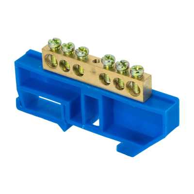 Шина "0" N (8х12мм) 6 отверстий латунь синий изолятор на DIN-рейку EKF sn0-125-6-d-r фото 1