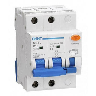 Диф. автомат NB1L 1P+N C6 30мА тип AC 10кА (36mm) (R) CHINT 203104 фото 2