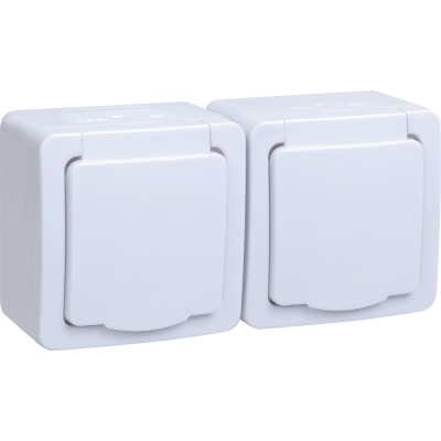 Розетка 2-местная для открытой установки РСб22-3-ГПБб с заземляющим контактом IP54 ГЕРМЕС PLUS (цвет фото 1