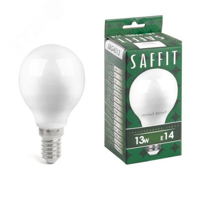 Лампа светодиодная, 13W 230V E14 2700K G45, SBG4513 Saffit SAFFIT 55157 фото 1