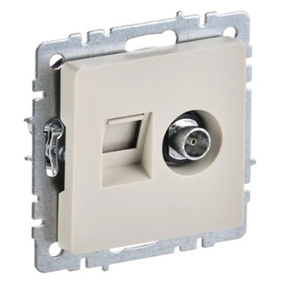 BRITE Роз. двойная TV+RJ45 кат.5E РТВ/РК12-БрКр беж. IEK BR-AK20-1-K10 фото 1
