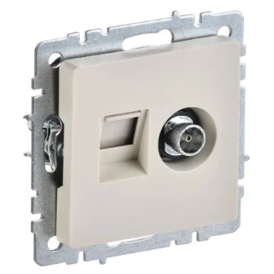 BRITE Роз. двойная TV+RJ45 кат.5E РТВ/РК12-БрКр беж. IEK BR-AK20-1-K10 фото 1